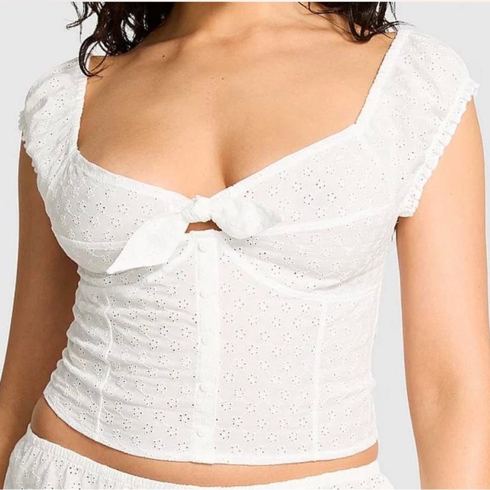 VICTORIA SECERT PINK EYELET RUFFLED SMOCKED TOP - WHITE SIZE XXL (NEW) A16